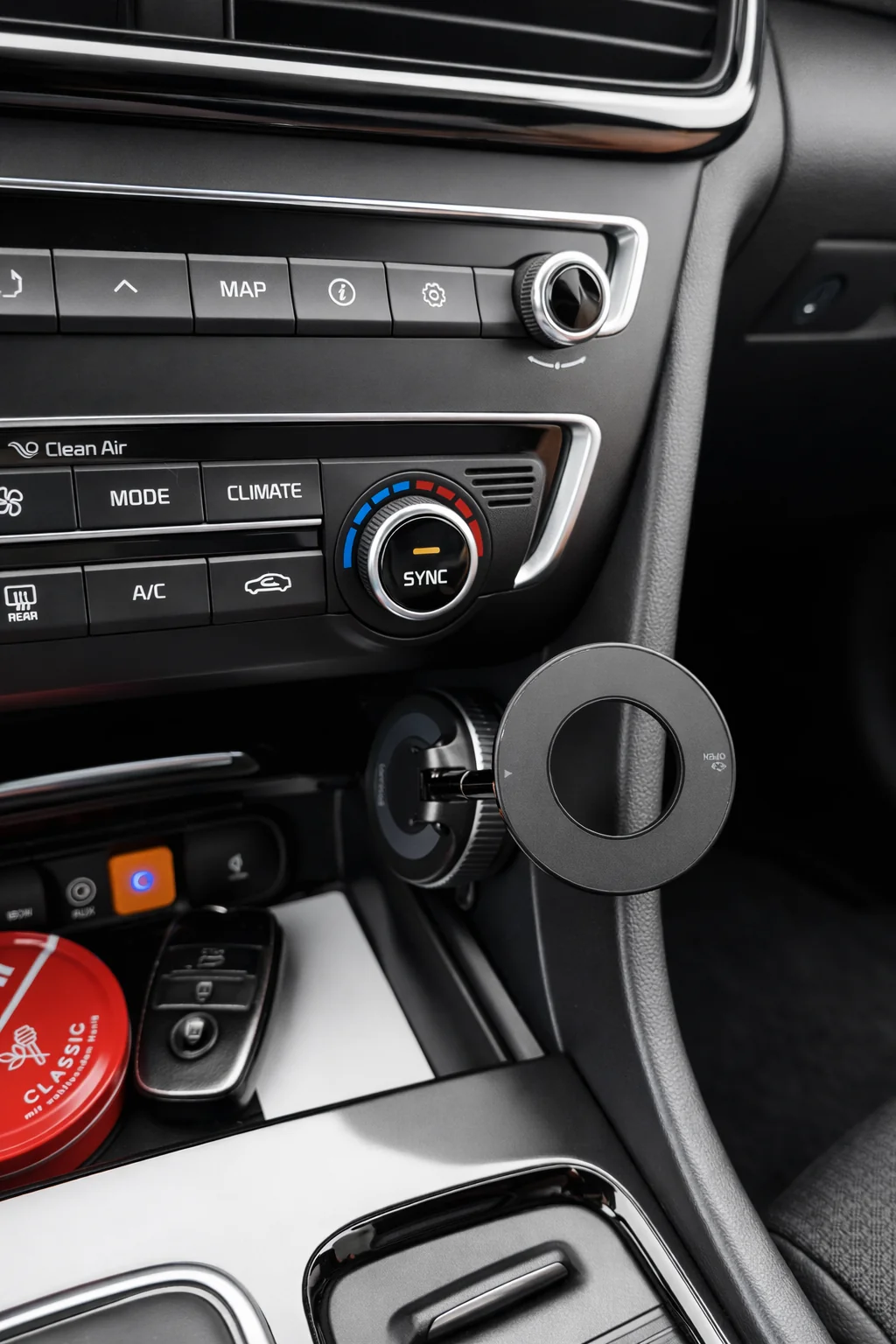 FlexMag mount installed inside a dark car interior