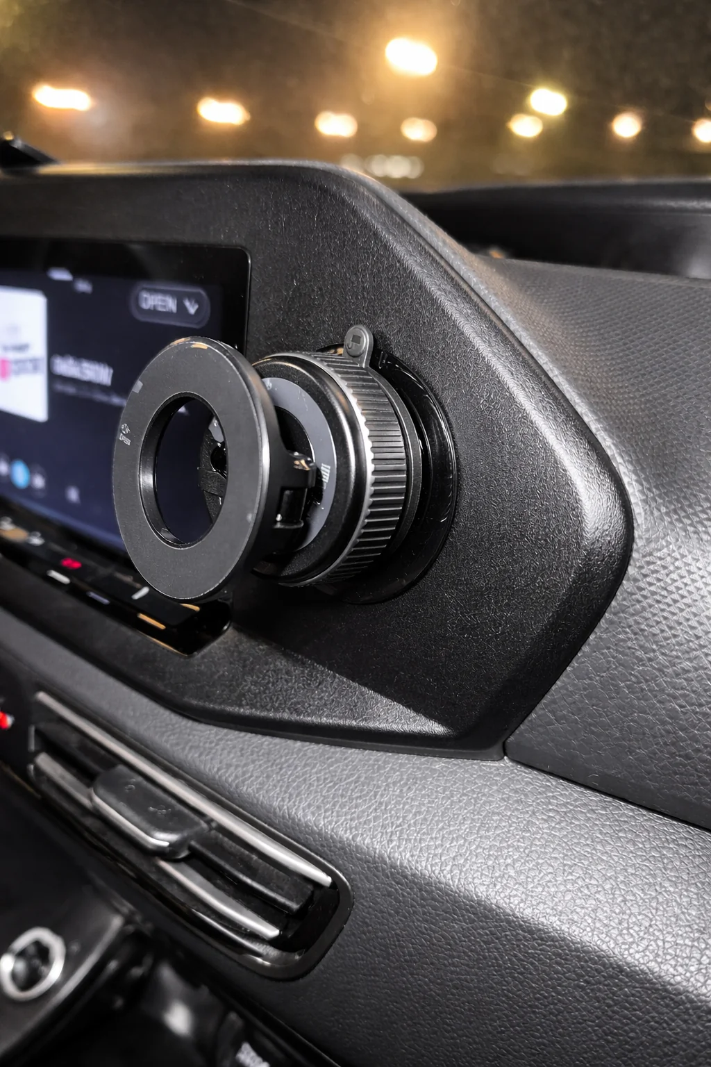 FlexMag mount shown in a close-up car setup shot